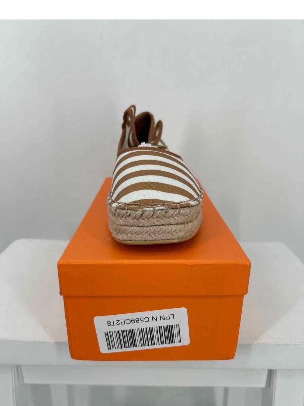 Striped Espadrille Slip-On in Tan and White